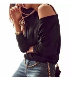 CAbi Off-the-Shoulder Sweater in Black